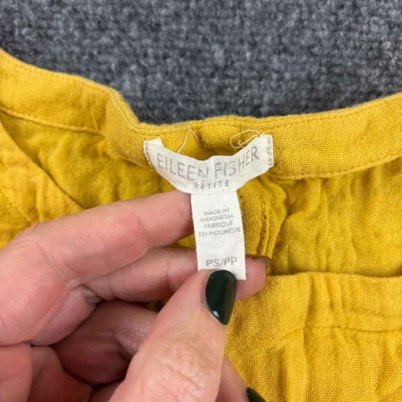 EILEEN FISHER Women’s Organic Gauze Shift Dress Raw Hem Yellow size Small Petite - Picture 6 of 9